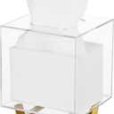 HBlife Clear Tissue Box Cover Square Acrylic Tissue Box Holder with Gold Plated Legs Napkin Dispenser Dryer Sheet Container for Bathroom (Spuare)