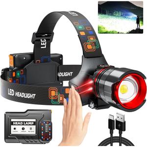Rechargeable Headlamp 99000 High Lumens, Super Bright LED Head Lamp with Motion Sensor, 12 Modes, IPX7 Waterproof, 125 Adjustable, Zoomable Headlight for Adults, Camping, Cycling, Running (T45)