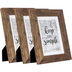 kennethan Rustic Brown 5x7 Picture Frames Wide Molding 3Pcs in 1 set Wooden frame for table and wall,Display for home decoration,holiday gift