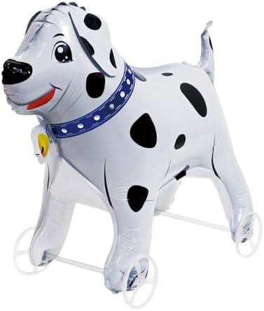 Walking Dalmatian Dog Foil Balloons With Wheels Standing Pet Dalmatian Animal Balloon Cute Dog Mylar Balloons for Jungle Safari Baby Shower Animal Theme Birthday Party Decorations Supplies