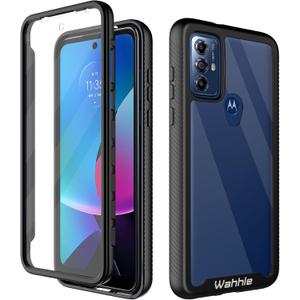 Wahhle Compatible with Moto G Play 2023, G Power 2022, G Pure Case - Full Body Screen Protector, Shockproof Slim Fit Bumper Phone Cover - Black/Clear