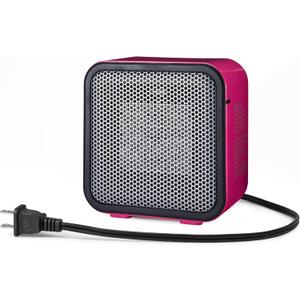 Amazon Basics Ceramic Space Heater, Portable Mini Heater for Office Desk, Indoor Use, 500W, With Tip-Over Protection, Lightweight 1.4 lbs, Pink, 5.9 x 3.2 x 6 inches