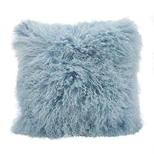 SARO LIFESTYLE 100% Wool Mongolian Lamb Fur Throw Pillow with Poly Filling, 20", Ice Blue