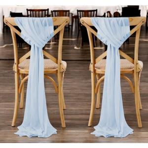 MDS Pack of 10 Chiffon Chair Sashes Bows for Wedding Events Supplies, Decorations for Birthday Parties, Graduations, Engagements, Chair Sashes fits Banquet Chair Cover Tie Back Band - Baby Blue