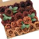 Ling's moment Artificial Flowers, 25Pcs 3" Roses in Terracotta Shades, Realistic DIY Foam Floral Decor for Wedding Bouquets/Centerpieces, Outdoor Party Backdrops, Room/Table, Garden/Pot Decorations