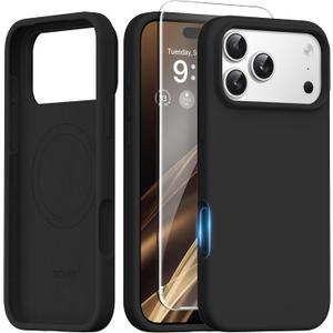 GONEZ Magnetic for iPhone 17 Pro Case, [Compatible with MagSafe] Anti-Scratch Microfiber Lining & Screen Protector, Silicone Camera Control, Shockproof Slim Phone Cover 6.3 inch, Black