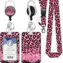 Gctriki Leopard ID Badge Holder with Breakaway Lanyard for Keys and Name Tags, Cute Retractable Reel, Teacher Lanyards Badges Card Holder, Nurse Workers Women Office Gifts, RELA469CA