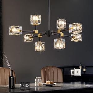 Black Sputnik Chandelier,Crystal Chandeliers with 8-Lights,Modern Semi Flush Mount Ceiling Light Fixture with Adjustable Height,Pendant Light Fixture for dining room,kitchen island,bedroom,living room