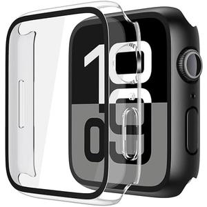 Misxi 2 Pack Tempered Glass Case Compatible for Apple Watch Series 11 (2025) Series 10 46mm, Hard PC Screen Protector Ultra-Thin Lightweight Scratch-Resistant Cover for iWatch, 1 Black + 1 Transparent
