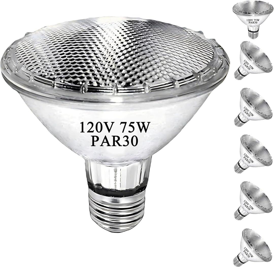 PAR30 Short Neck Halogen Flood Light Bulbs, 120V 75W PAR30 Light Bulb, Dimmable, High Output, E26 Medium Base, 2700K Warm Lighting, 3000 Hours for Recessed Light Bulb(6 Pack)