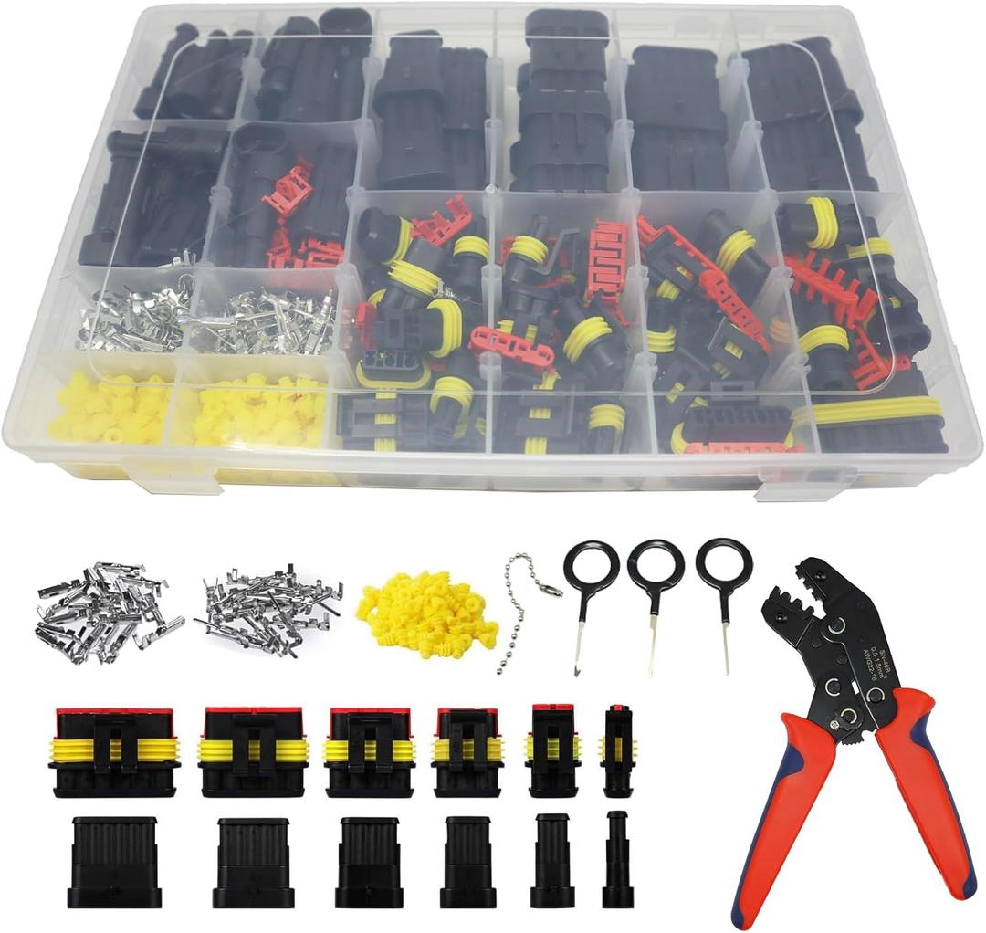 Boatsea 709Pcs Waterproof Wire Connectors, 43 Kits Automotive Electrical Connectors Electrical Wire Connectors Kit 1/2/3/4/5/6 Pin Weather Pack Connector for 13-20 AWG Wire with Ratchet Crimping Tool