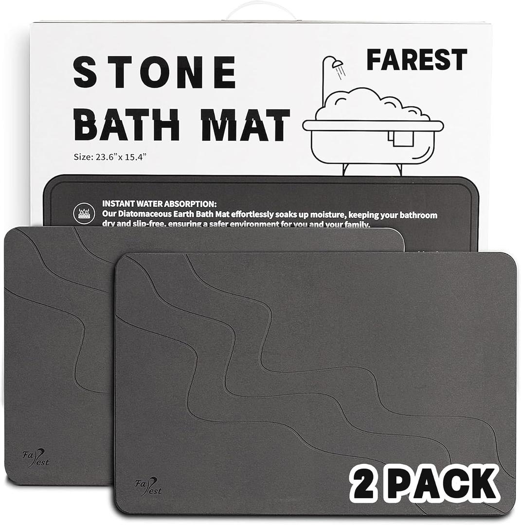 Stone Bath Mat Diatomaceous Earth Shower Mat for Bathroom Quick Dry, 24" x 16"