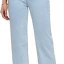 Straight Leg Jeans for Women - High Waisted Wide Leg, Y2K Loose Fit Denim Pants with Pockets 90s Ice Blue, Size 14