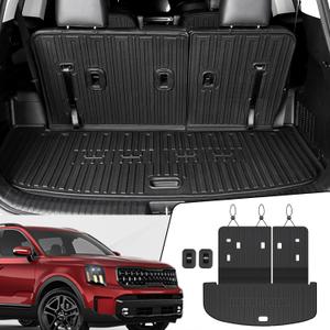 Cargo Mat with Backrest Mats for 2020-2025 Kia Telluride 7/8 Passenger Car Mats Accessories, All Weather TPE Interior Protectors Cargo Liner Trunk Mat(Cargo Mat with Backrest Mats)