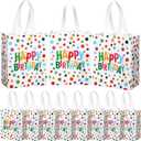 Supervitae 24 Pack Happy Birthday Gift Bags Bulk Medium Rainbow Polka Dot Party Favor Bags Reusable Totes Non Woven Goodie Totes for Birthday Baby Shower Wedding Party Supplies(9.8" x 7.9" x 3.9")