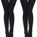 VERO MONTE Womens Opaque Fleece Lined Tights Colorful Warm Winter Thermal Tights (Black)