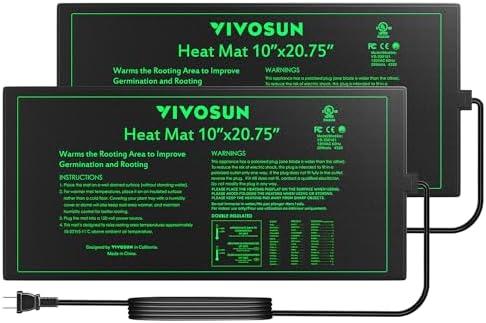 VIVOSUN 2 Pack Durable Waterproof Seedling Heat Mat 10" x 20.75" UL & MET-Certified Warm Hydroponic Heating Pad for Germination, Indoor Gardening, Greenhouse