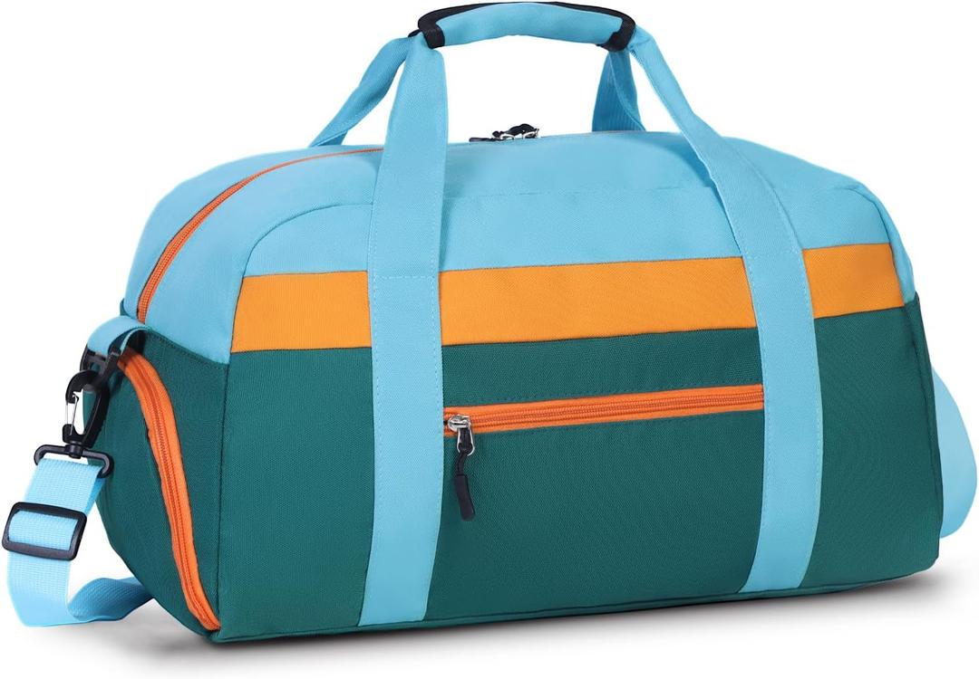 WOOMADA Kids Duffle Bag for Boys or Girls, Kids Overnight Bag with Shoe CompartmentWet Pocket, Ideal for School Practice, Sports, Travel(green blue)