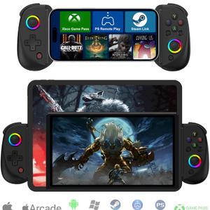 Wireless Controller for iPad, Tablet, iPhone/Android/PC/Switch/PS3/PS4 Gamepad Joystick with 7color RGB lights, Turbo, Supports Mobile Cloud Game, Streaming on PS/Xbox/PC Console, iPhone 16/15 Controller, Black