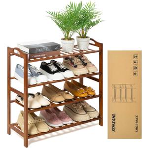4 Tier Bamboo Shoe Rack, Free Standing Shoes Rack Shoe Shelf Shoe Organizer for Closet, Entryway, Bedroom, Living Room, Front Door, Studio, Bathroom, 27 inches x 10.2 inches x 27 inches