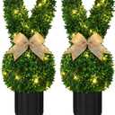Wavwavw 2 Sets Easter Bunny Topiary Tree Artificial Rabbit Topiary Outdoor Decorations 23.6 in Artificial Bunny-Shaped Tree Faux Boxwood Plant with String Lights for Garden Home Indoor Porch Decor
