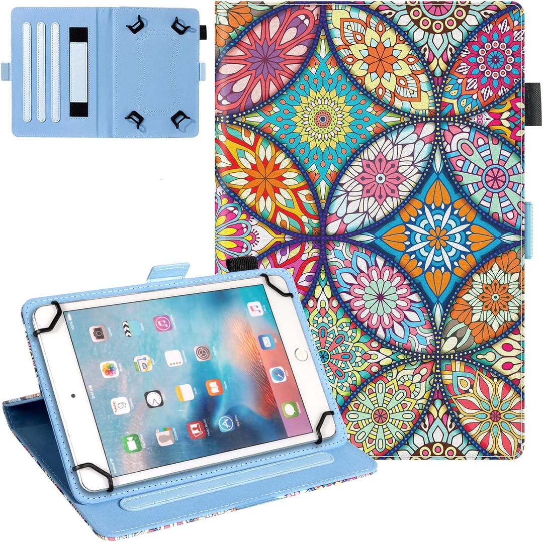 Dteck Universal Case for 9.6-10.5 Inch Tablets - Fold Stand Leather Case with Hand Strap for Android and iOS Devices (01 Stained Glass)
