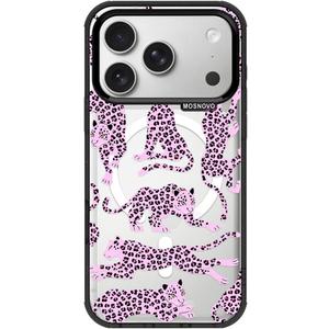 MOSNOVO for iPhone 17 Pro Case | Compatible with Magsafe | Military Grade 10ft Drop Tested | Camera Control | Clear Black with Pink Leopard Design