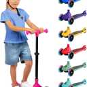 SereneLife 3-Wheel Foldable Kids Scooter  LED Wheel Lights, Adjustable Handlebar (Pink)(missing bearing)