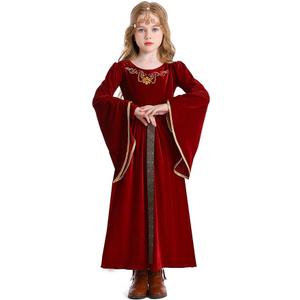 Girls Medieval Renaissance Royal Court Dress Queen Kids Princess Costume Halloween Cosplay (120, Red)