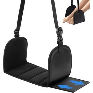 Airplane Foot Hammock with Removable Base & Memory Foam - Wide Hardboard Support No-Collapse Foot Rest for Long Flights, Office, Travel - Thickened Design Relieves Foot Pain (Black, Travel Essentials) (1 Pack)