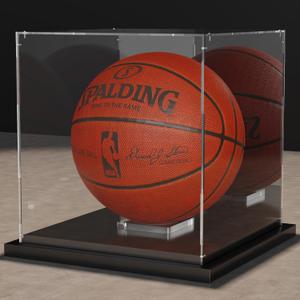 Putros Basketball Display Case with Mirror and Black Metal Grooved Base Acrylic Basketball Case with Transparent Removable Built-in Basketball Display Stand for Autographed Basketball