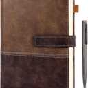 Leather Notebook Journal with Pen, A5 Lined Hardcover Notebook with Magnetic Closure, 240 Pages Daily Journal for Men Women, Ruled Journal Notebooks for Work, Writing, Note Taking - Brown