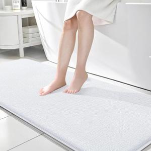 OLANLY Thick Memory Foam Bathroom Runner Rugs 70x24, Extra Soft Absorbent Long Bath Rug, Quick Dry Bath Mats, Non-Slip, Machine Washable Mat for Bathroom, Tub and Shower, Home Decor Accessories, White