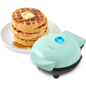 DASH Mini Waffle Maker - 4 Waffle Mold, Nonstick Waffle Iron with Quick Heat-Up, PTFE Nonstick Surface - Perfect Mini Waffle Maker for Kids and Families, Just Add Batter (Aqua)