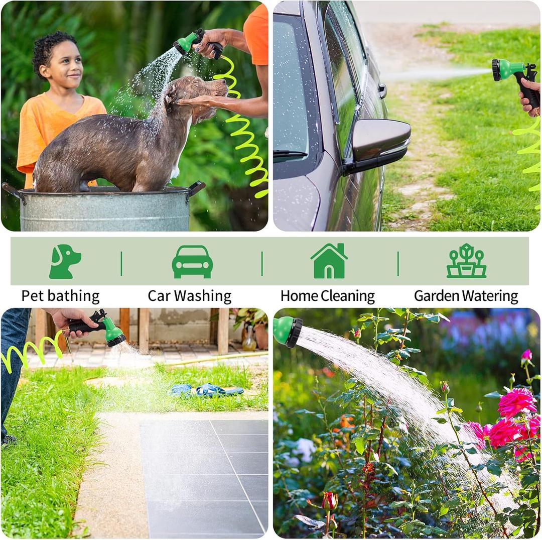 Yereen 50 Ft x 3/8'' Coil Garden Hose EVA Recoil Garden Self Coiling Expanding Water Hose with 6 Function Spray Nozzle Universal 3/4'' Brass Connector Fitting for Outdoor Yard