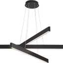 3-Light Solid Wood Black Linear Pendant Light - Dimmable Modern LED Chandelier for Dining Room Table Kitchen Island Living Room Ceiling - 45W Warm Light Adjustable Hanging Fixture Black