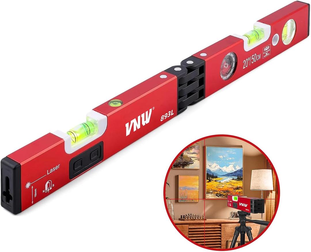 20Inch Foldable Magnetic Level with 30Ft Cross Laser Line, Multi-function Leveler Tool for Woodworking, Picture Hanging, Home Renovation and Construction