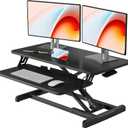 JOY worker Standing Desk Converter, 32" Wide Height Adjustable Sit Stand Up Desk Riser with Keyboard Tray, Desktop Workstation Riser for Home Office Computer Laptop, Particle Board, Black