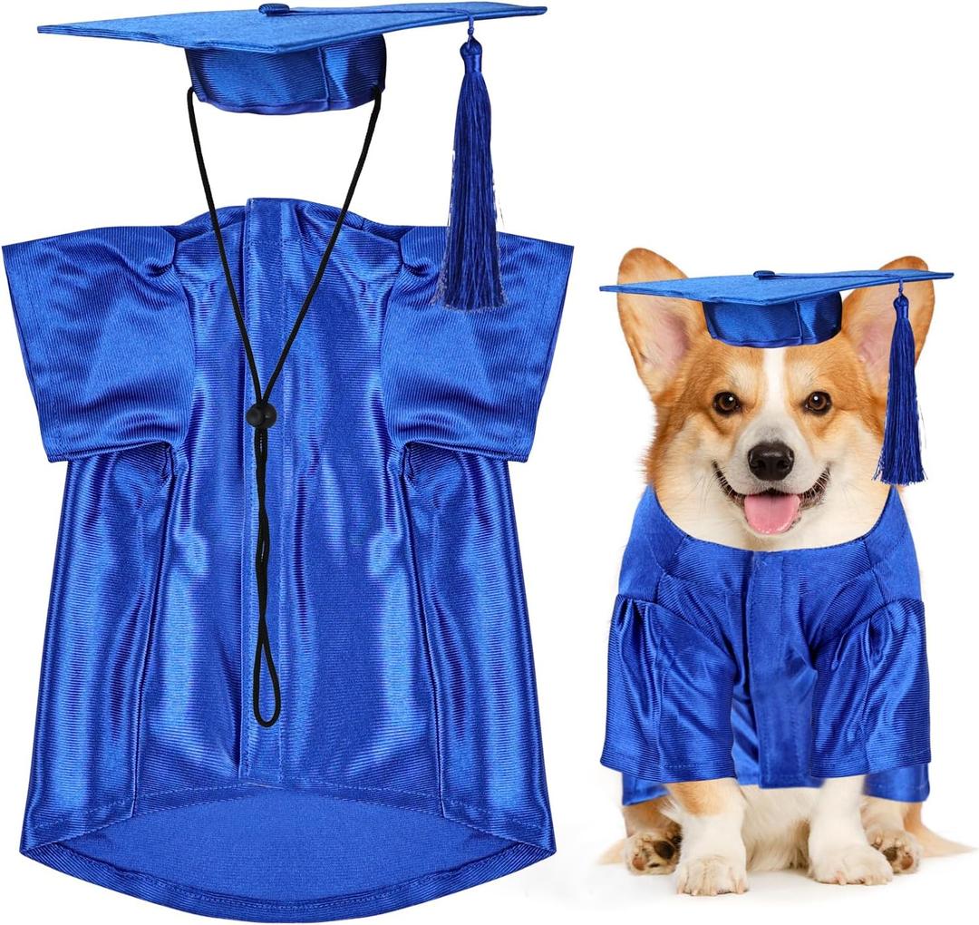 Dog Graduation Cap and Gown, Dogs Cats Graduation Holiday Halloween Costume Accessory(Blue,X-Large)