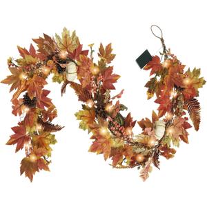 Artgar Fall Garland - 6 Ft Maple Leaf Pumpkin Berry Garland - Fall Decor Garlands with 30 Warming Lights for Thanksgiving Halloween Mantel Table Indoor Outdoor Decor (Style-2)
