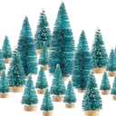 SATINIOR 60 Pieces Artificial Mini Christmas Tree Sisal Snow Trees Bottle Brush Christmas Trees Pine Trees Ornaments with Wooden Base for Christmas Party Home Decoration (6 Sizes, Blue Green)