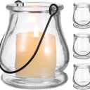 Cabilock 4PCS Hanging Candle Holder, Clear Glass Tealights Candle Holder with Handle, Decorative Succulent Vase Hanger Air Plants Terrariums for Christmas Festival Party Wedding Indoor Outdoor Decor