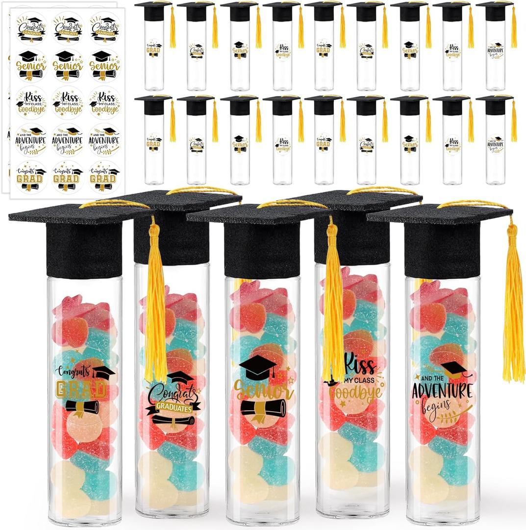 30 Pcs Graduation candy tubes Class of 2026 Graduation party favors candy containers Graduation cap candy boxes with Tassels and Stickers for Grad Table party decoration supplies