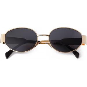 Retro Oval Sunglasses for Women Men Trendy Small Sun Glasses Classic Metal Frame Shades UV400 Protection (Gold Gray)