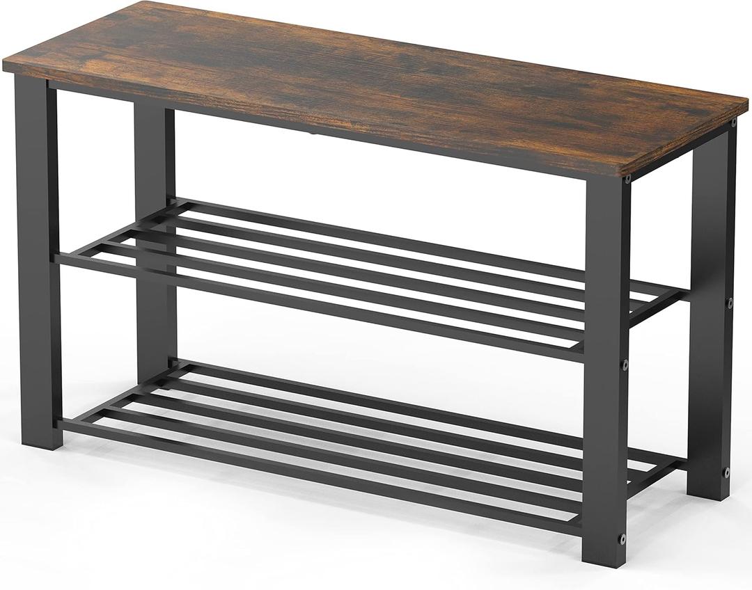 Simple Houseware Wood Top Shoe Storage Bench for Entryway, Rustic Brown (29")