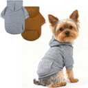 XXS Dog Hoodie Sweaters for Small Dogs, Winter Puppy Sweatshirts with Pockets Hood, Warm Fleece Lined Extra Small Dog Clothes for Chihuahua, Yorkie, 1-2lb Puppies, 2 Pack Coffee+Grey, XX-Small