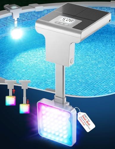 LightHacker Solar Pool Light for Steel Wall Above Ground Pool Light,Submersible Pool Light with LCD Pool Thermometer,Underwater light for Pool Accessories,10 Light Modes Swimming Pool LED Lighting,2 PCS, Blue