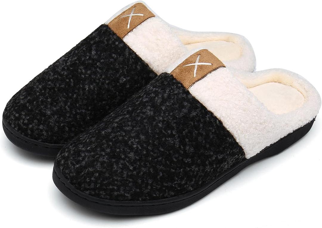 UBFEN Womens Mens Slippers Memory Foam Comfort Fuzzy Plush Lining Slip On House Shoes (15-16 Women/13-14 Men, Black)