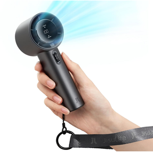 JISULIFE Portable Handheld Fan, Speed (1-100) Adjustable Turbo Mini Fan, 5000mAh Battery Rechargeable Personal Fan with Metal Body, Digital Display, Gifts for Women Men Travel/Camping/Outdoor-Grey