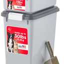 IRIS USA Dog Food Storage Container, 30 lbs & 11 lbs Combo, Cat Food Storage Container, Dog Treat Container, Airtight, Stackable, 2-Cup Scoop, Wheels, Easy Mobility, Gray, 3-Piece Set - 30 lbs + 11 lbs